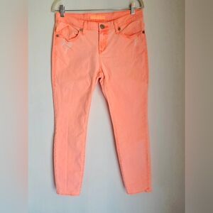 Rock & Republic Neon Peach Distressed Straight Leg Skinny Jeans Size 8